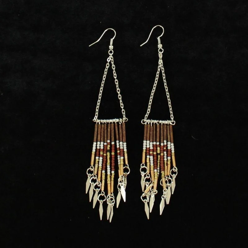 BlazinRoxx Beaded Dangle Triangle Drop EarringBrn