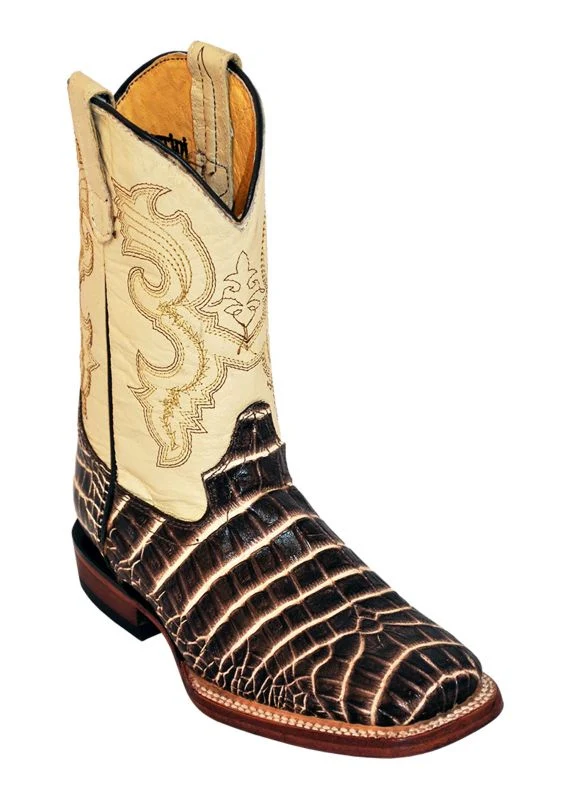 Ferrini Kids Print Crocodile Sq Toe Black Boots