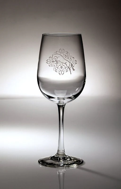 Kelley Jumper Floral Etched Wine Glass 18.5oz Bk/W