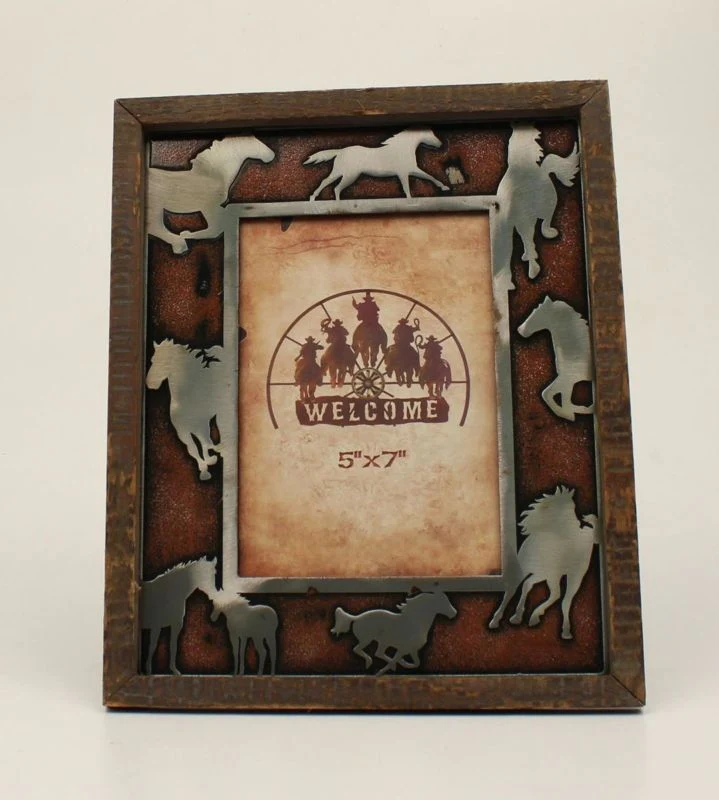 Running Horses Picture Frame 5 x 7 Bk/Wh