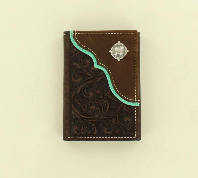 Scroll Embossed Overlay Concho Tri-Fold Wallet