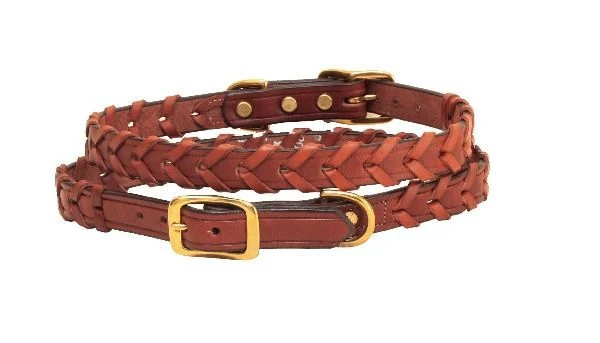 Tory Laced Leather Dog Collar 12in Bk/Gry - Image 4